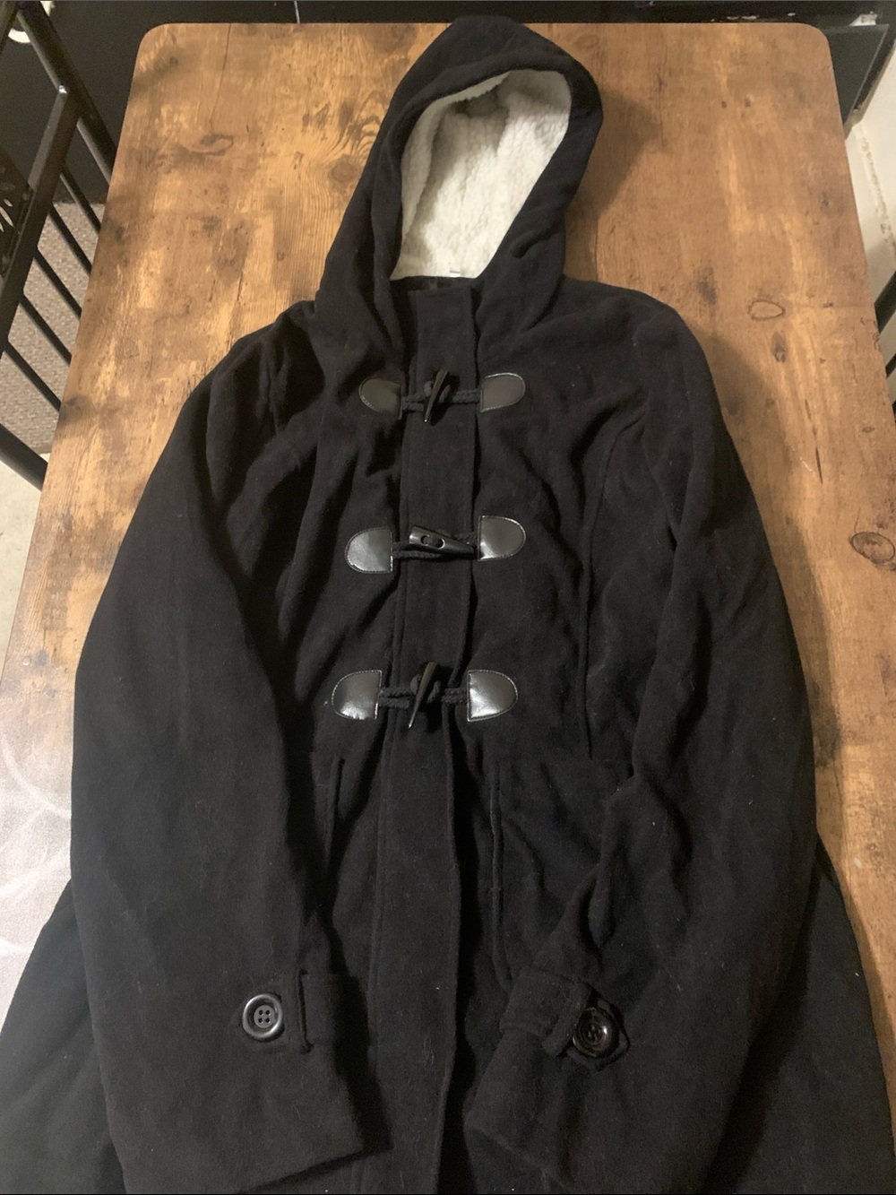 Women’s Black Hooded Toggle Pea Coat